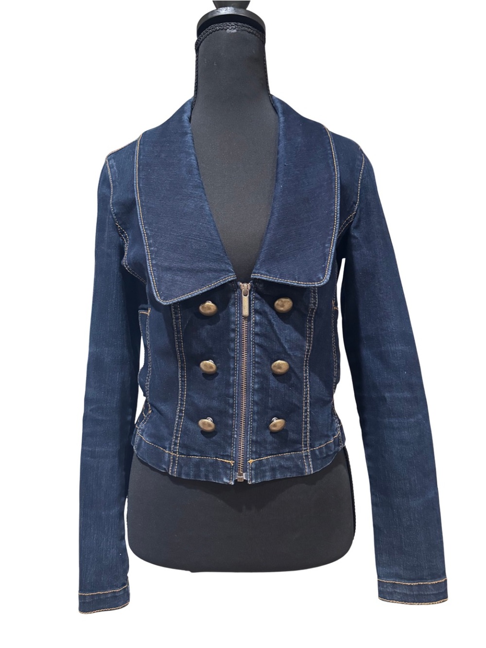 Vintage Caché Y2K Dark Wash Cropped Denim Jacket XS - Picture 3 of 12